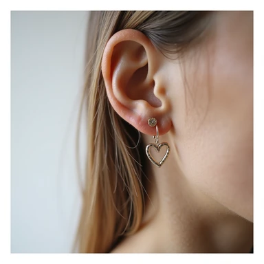 realistic heart-shaped earring, isolated on a transparent background, no visible background sticker