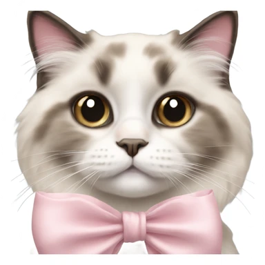 Cute Realistic ragdoll cat with pale pink bow sticker