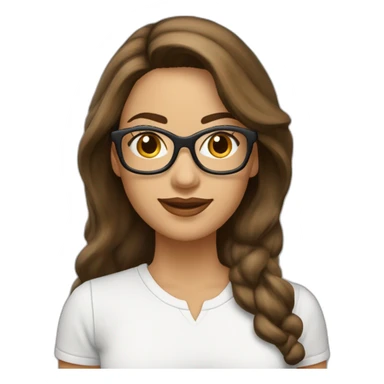 Mujer Blanca Cara Redondo con lentes cabello largo castano con logo century21 sticker