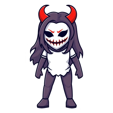 sinister female figure with demon mask and long dark hair sticker