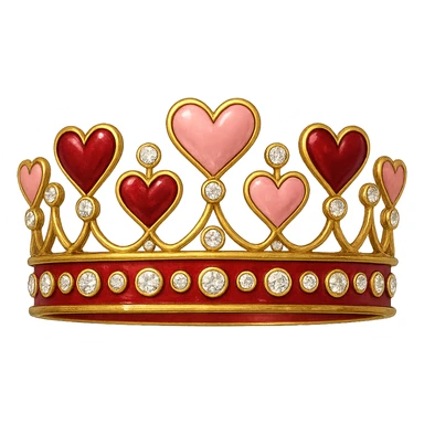 heart crown with a red base, hearts in deep red and rose enamel, sparkling gems sticker