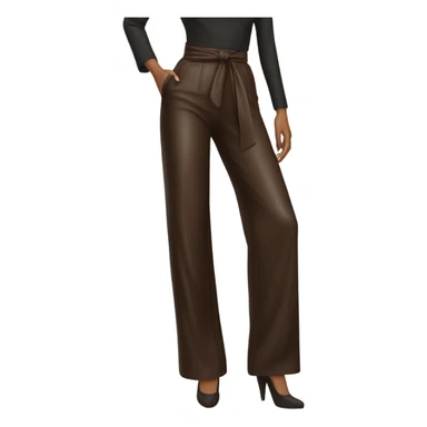 Dark brown High waisted leather wide leg pants with tie front sticker