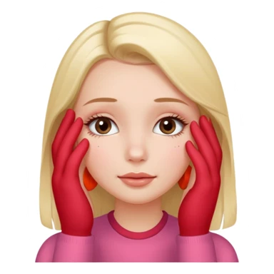 only one Girl , ( no boy ) touching his face with his own both hand, and smoothly rubbing the face sticker