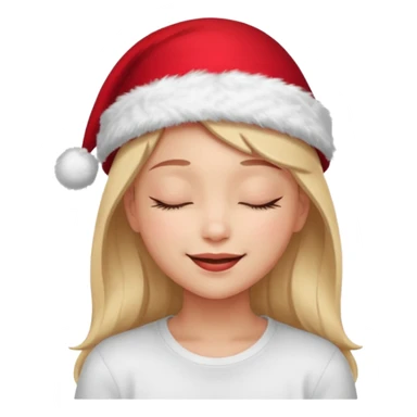 Girl Smiling with closed eyes in a red Christmas hat sticker