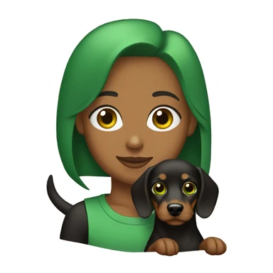 Lebanese with green eyes holding a black dachshund sticker