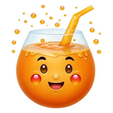 Cute mandarin emoji exploding with juice, chubby shape, sparkles, playful expression, kawaii style, transparent background. sticker