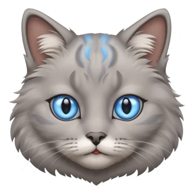 a gray cat with blue eyes on its FOREHEAD sticker