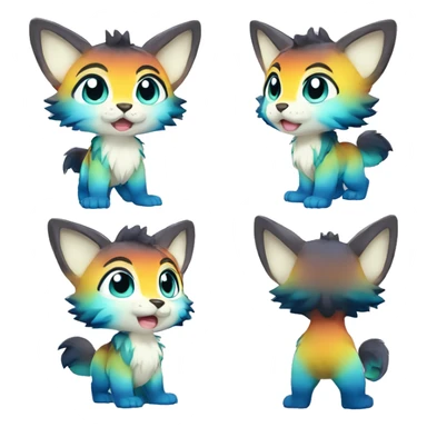 shiny, colorful, gradient, Kemono-style, Chibi, Anthro-Fur-Sona-Fakémon, Full Body sticker