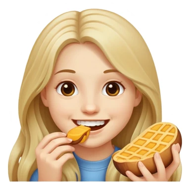 smiling girl with long hair eating  sticker