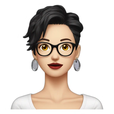 Punk female earrings , glasses,read and black short hair, sticker