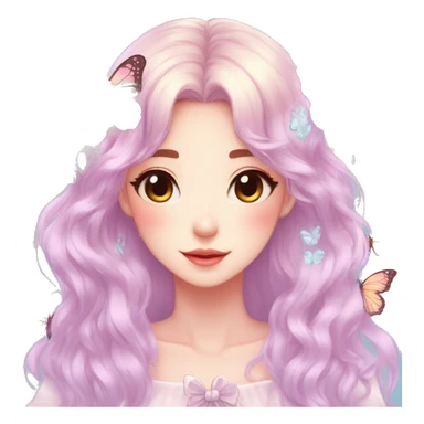 gorgeous anime pastel lady with butterflies and beautiful hair fairycore cottagecore sticker