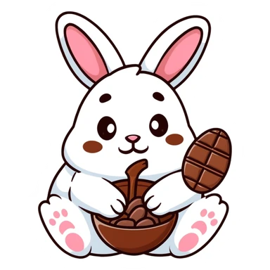 Easter bunny with chocolate smeared on face eating chocolate sticker