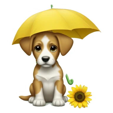 a puppy wearing a sunflower umbrella sticker
