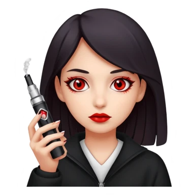 A girl holding a vape with red eyes  sticker