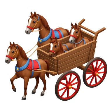 horses pulling a cart, isometric view, emoji style, different cart design sticker
