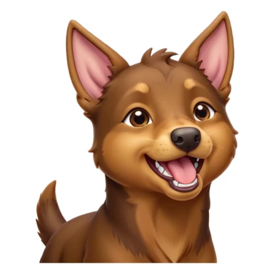 Cinematic Cute Yawning Brown and Tan Kelpie Portrait Emoji, Head tilted slightly with a dramatic, wide-open yawn, showcasing a smooth brown Fur with distinct tan highlights, floppy ears slightly drooping, round warm eyes barely open in drowsy contentment, Simplified yet irresistibly adorable features, highly detailed, glowing with a soft, cozy glow, high shine, relaxed yet expressive, stylized with a touch of whimsy, bright and endearing, soft glowing outline, capturing the essence of a sleepy yet affectionate herder, so drowsy it feels like it could stretch out of the screen and curl up for a nap! sticker