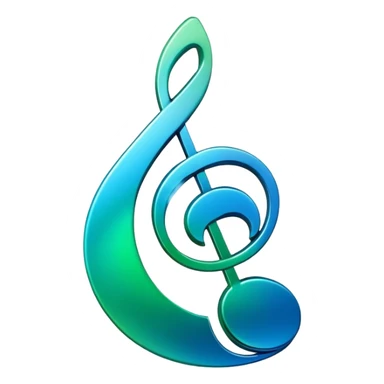 music icon, shining, 3D gradient blue to green music icon logo note  no background unique y2k clipart sticker