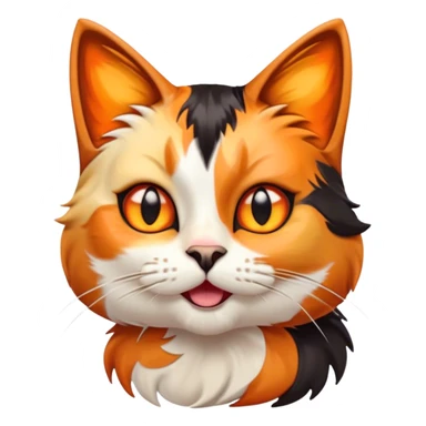 Cinematic Comical Calico Cat Portrait Emoji, Head tilted dramatically with an exaggeratedly surprised expression, showcasing a vibrant patchwork fur of orange, black, and white with wide, comically expressive eyes, simplified yet hilariously detailed, glowing with a sassy, golden radiance, high shine, exuding playful mischief and cheeky feline attitude, styled with a soft glowing outline, capturing the essence of a calico cat that looks ready to leap off the screen with mischievous flair! sticker