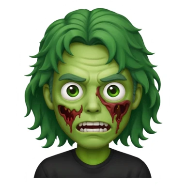 zombi emoji man with a wavy medium hair, mouth, nose, green skin, black shirt sticker