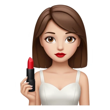 a middle brown hair girl with elegant white dress, wearing makeup sticker