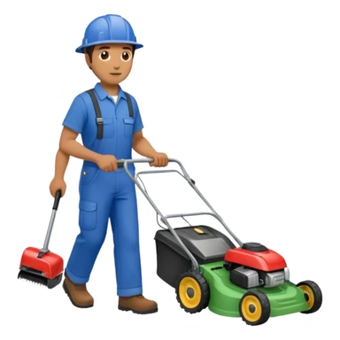 Maintenance worker
with lawnmower, full body, walking sticker