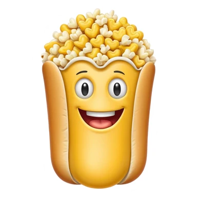 Merge an image of a popcorn kernwl with the graphical representaiton of the hotdog emoji. It can be bad and cringe sticker