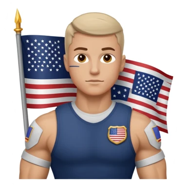 generate white powerful american soldier with small usa flag on shoulder sticker
