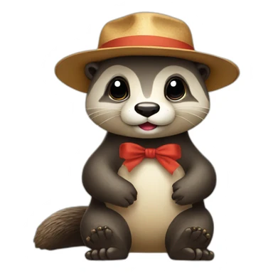 loutre sur panda avec un chapeau sticker