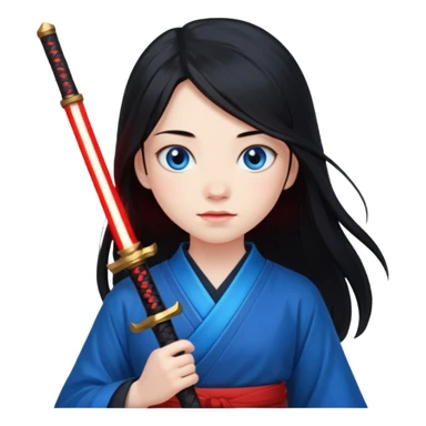 A 14 year old with red glowing katana and his hair be long and eye colour of blur sticker