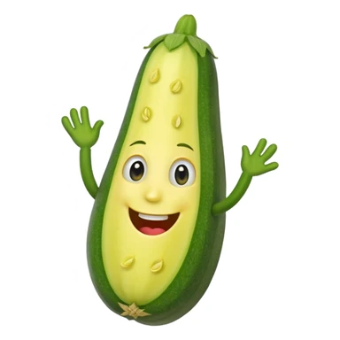 zucchini made out of pickle with a face sticker