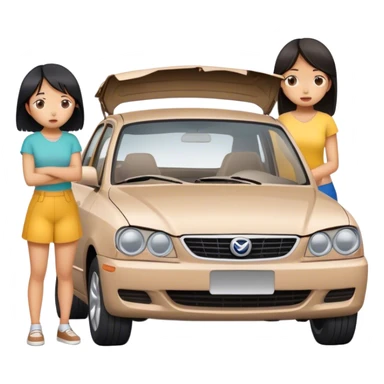 two asian girl friends broken car sticker