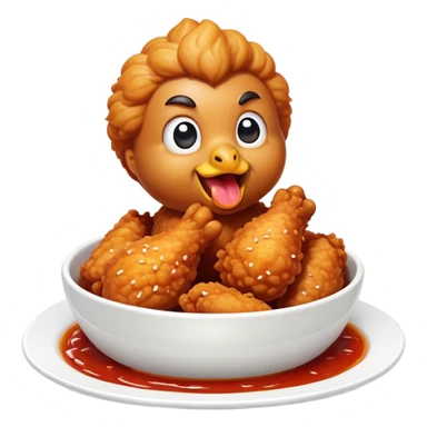 Korean Fried Chicken Cinematic Realistic Korean Fried Chicken Dish Emoji, depicted as bite-sized chicken chunks generously coated in a glossy, spicy sauce, in a bowl. sticker
