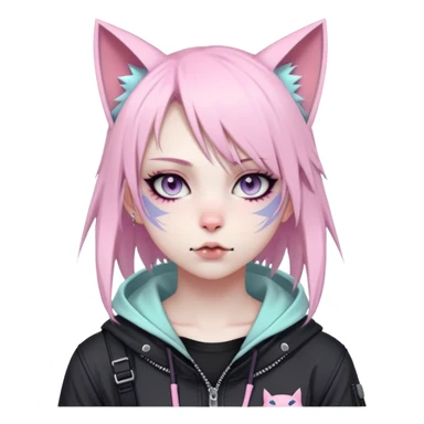 Edgy Cute Realistic Kawaii Cute Cool Pastel Cartoon Beautiful Elegant Pretty Anime Punk Techwear Gothic Catgirl sticker