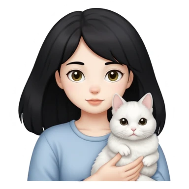 black hair girl with white Chinchilla cat sticker