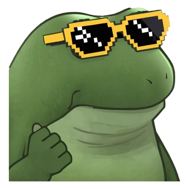 bufo with triangle 8 bit sunglasses full black, confident smile sticker