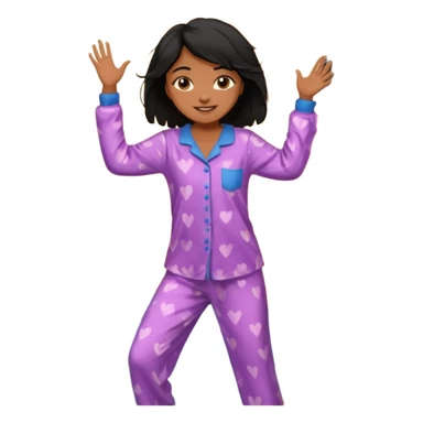 generate a pretty bratz brown skinned girl with messy black hair in pyjamas dancing in room sticker