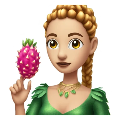 3D elegant Pitahaya with large shiny eyes 👀 she hand holds the mirror with its reflection 🪞 sticker