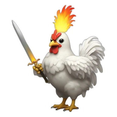 Gay chicken with a sword covered in white flames sticker