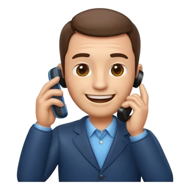 3D emoji style man talking on phone, holding a smartphone to his ear, smiling, rounded face, soft shading, glossy texture, Apple iOS emoji style, clean white background, centered, high detail, sticker style
 sticker