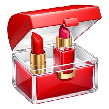 an opened box with a lipstick and a small perfume bottle inside sticker