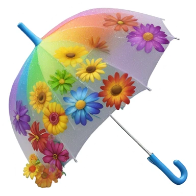 Rainbow umbrella made of flowers with dew drops dripping off and a large handle  sticker
