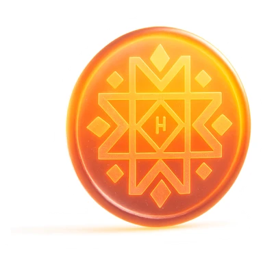 Can you please render an image of a digital artwork with a dreamy, cosmic aesthetic. Make it glowing small circle logo that’s attached in the image and that radiates warm colors—yellow, orange, and magenta. Make the image 3D and look more like an artistic glassmorphism type. Make the image look HD and quality  sticker