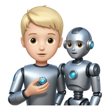 the kid play with him robot toy sticker