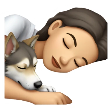 Brunette girl sleeping with a Czechoslovakian wolfdog sticker