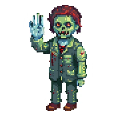 isometric zombie waving hand saying hello in Project Zomboid style sticker