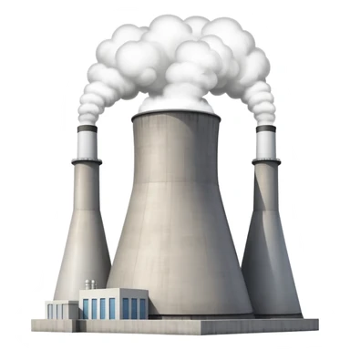 nuclear power plant with single cooling tower and steam, minimal style, no text sticker