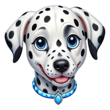 Cinematic Comical Harlequin Dalmatian Portrait Emoji, Head tilted dramatically with an exaggeratedly shocked or amused expression, featuring a striking Fur of predominantly white with vivid black patches, wide, expressive blue eyes filled with playful disbelief, Simplified yet hilariously expressive features, highly detailed, glowing with a slightly sassy glow, high shine, dramatic yet playful, stylized with an air of cheeky charm, bright and endearing, soft glowing outline, capturing the essence of a spirited and over-the-top guardian, so meme-worthy it feels like it could side-eye its way into internet fame instantly! sticker