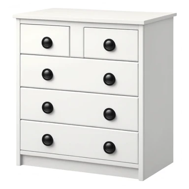 Clean white IKEA chest with 6 drawers, each featuring one small black knob sticker