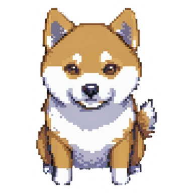 Shiba Inu in Doge style, smug expression, vibrant colors, pixelated texture sticker