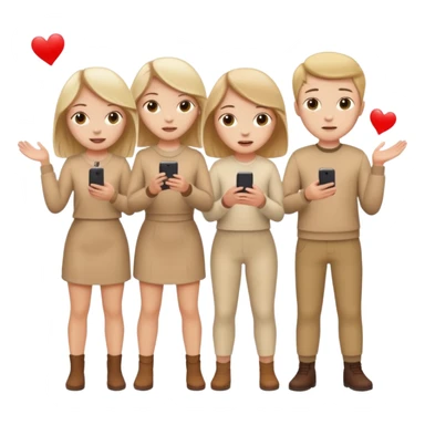 4 white girls and 2 white boys in beige clothes are playing sticker